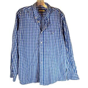 Mobile Bay Men's Shirt Medium Checked Blue White Long Sleeve Plaid